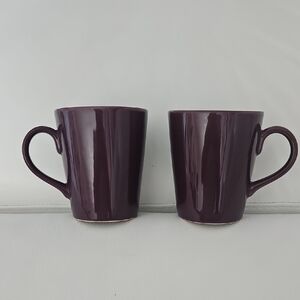 Pair Of Vintage Crate & Barrel Elegant Purple Ceramic Mugs Collection Max PLUM